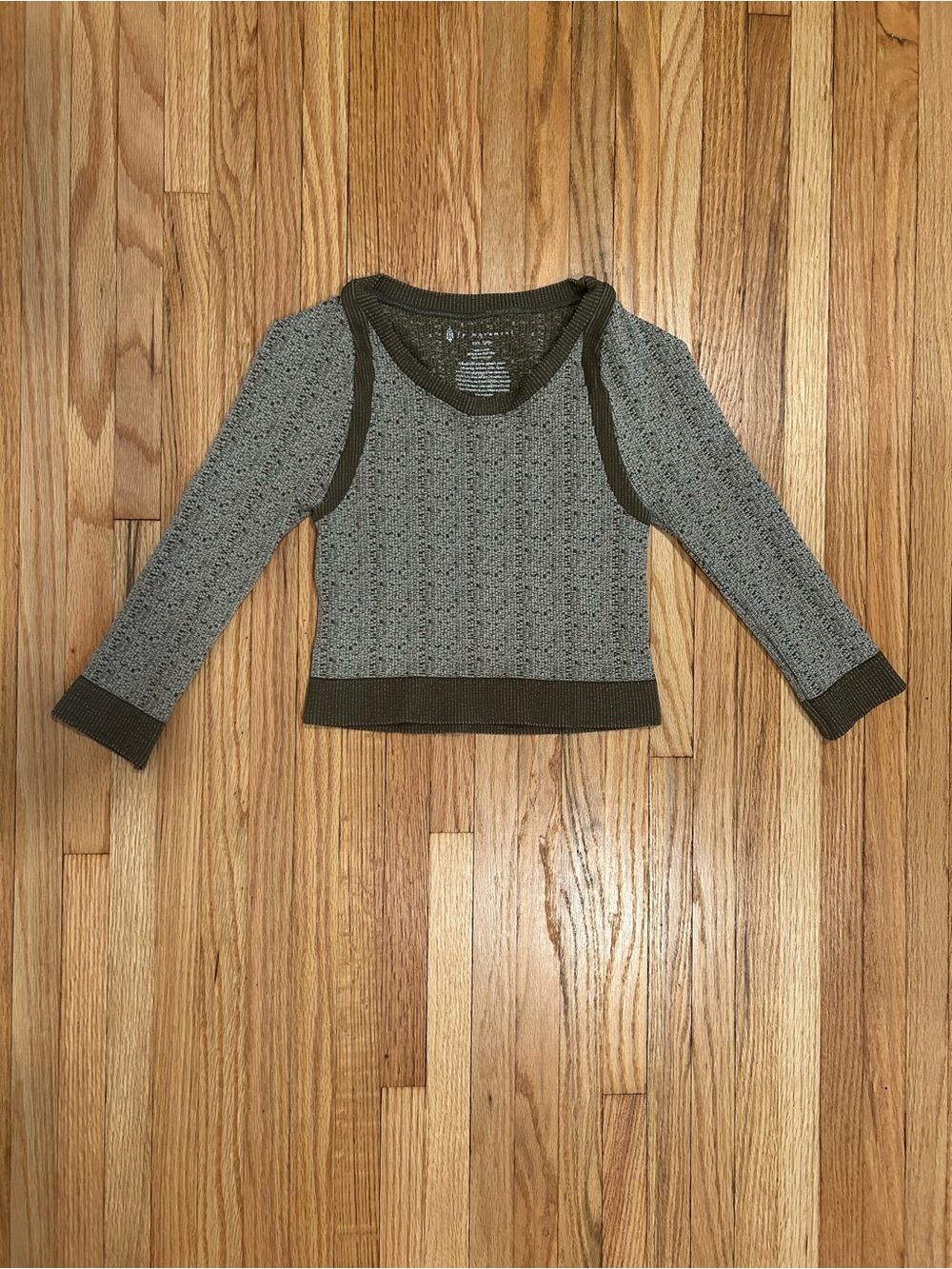Free People Movement Waffle Knit Cropped Long Sleeve in Olive and Cream